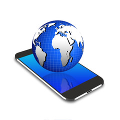 Globe  on smartphone,cell phone illustration