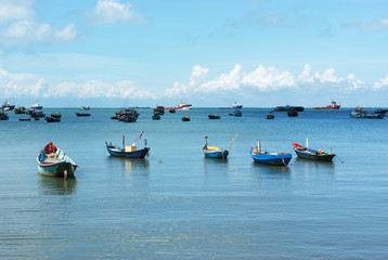 Fototapeta na wymiar Landscape with fishing boats, Vung Tau, Vietnam