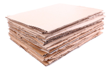 Stack of cardboard for recycling isolated on white