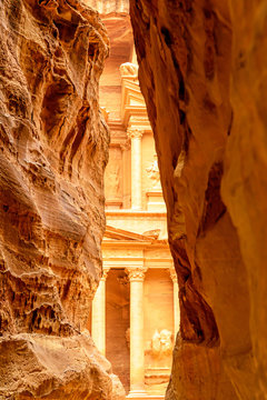 Al Khazneh viewed from the Siq in Petra, Jordan