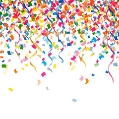 Vector Party Background with Confetti  and Curly Ribbons