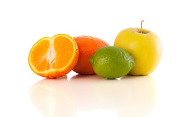 Healthy tropical fresh fruits on white background