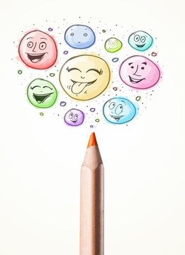 Smiley faces coming out of pencil
