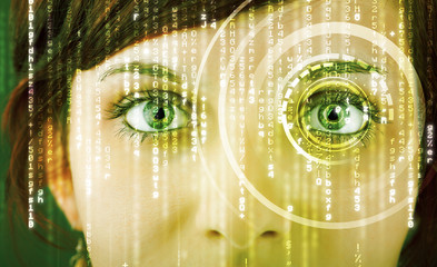 Modern cyber woman with matrix eye