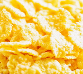 Yellow corn flakes. Closeup view