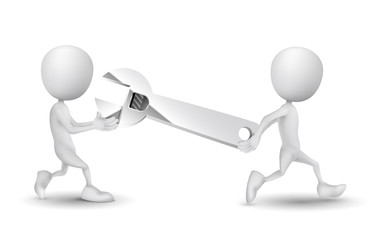 two people carried a wrench