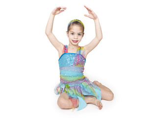 Cute little dancer girl isolated on white background