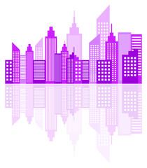 Purple Modern City Skyscrapers Skyline