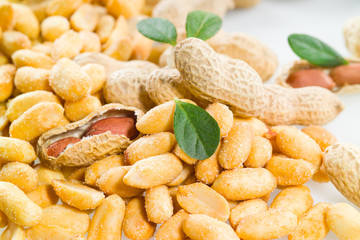 Peanuts. Salted nuts Isolated on a white. Macro