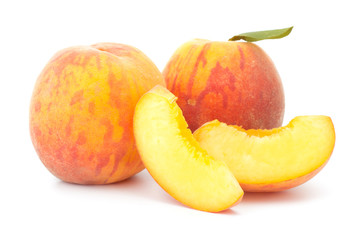 Ripe peach fruit isolated on white background
