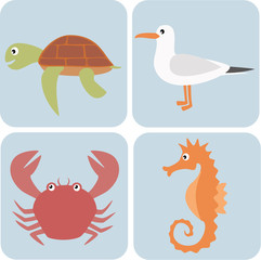 Set of simple sea animals illustrations