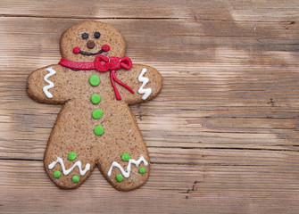 christmas gingerbread cookies on wooden background