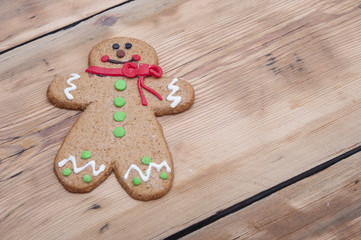 christmas gingerbread cookies on wooden background