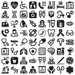 Health flat icons. Black