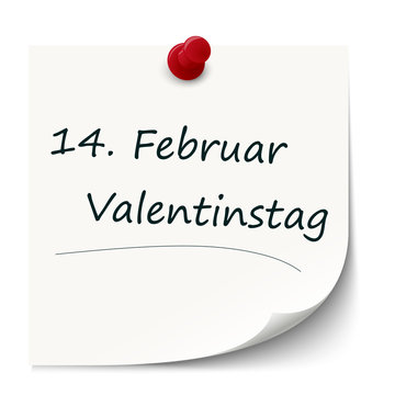 Erinnerung " 14. Februar Valentinstag " auf Zettel