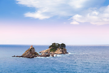 Naklejka premium Small islands in Adriatic Sea. Petrovac bay, Montenegro