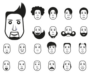 Male icons set with different hairstyle and emotions
