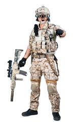 soldier man holding Machine gun shoot