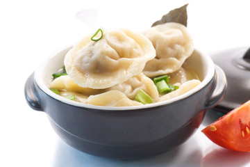 dumplings with meat and broth