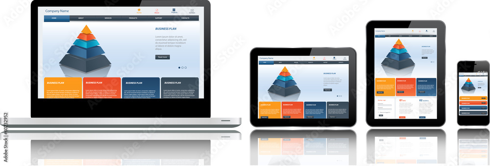 Wall mural website template on multiple devices
