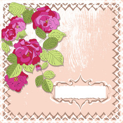Card in vintage style with roses in scrapbook style , vector