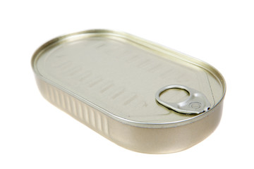 Blank metal can, isolated on white background