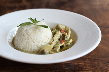 Thai food chicken green curry witn rice