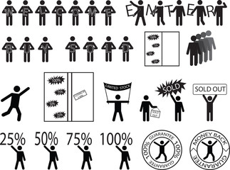 People with magazine signes illustrated on white