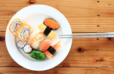 sushi with chopsticks