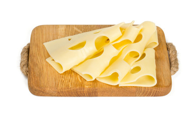 cheese sliced on cutting board