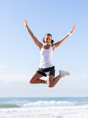 happy woman jumping