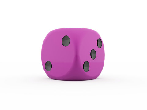 One Purple Dice Isolated On White