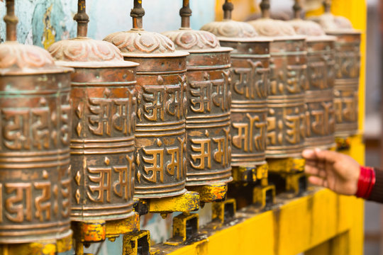 Tibetan Buddhist prayer wheels