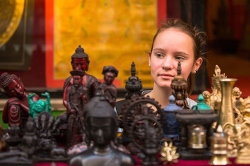 Teengirl in a souvenir shop in Kathmandu.