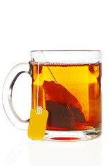 Glass cup with teabag