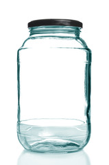 Glass jar on white background