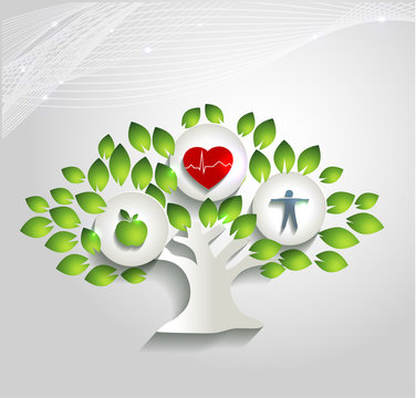 Healthy human concept, tree and health care symbols