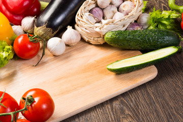 vegetables on the kitchen board