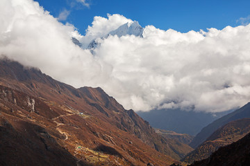 Way to the pinnacle of success. Kangtega peak (6782 m).