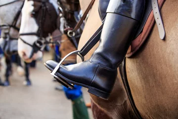 Aluminium Prints Horse riding Horse riding boots and stirrups