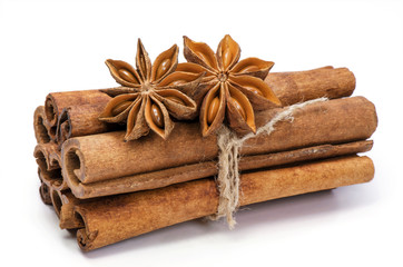Spices. Cinnamon and anise  isolated on white background
