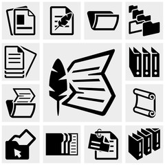 Document vector icons set on gray.