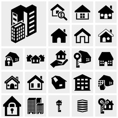 Fototapeta premium Houses and buildings icons set. Real estate.