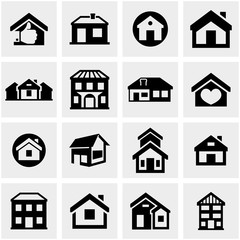 Houses and buildings icons set. Real estate.