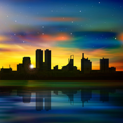 Obraz premium abstract night background with silhouette of city