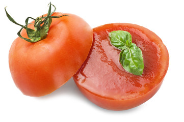 half tomato with tomato sauce on white