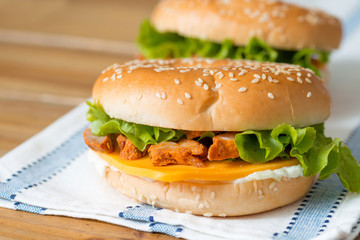 Bagel with fresh cheese and fresh lettuce
