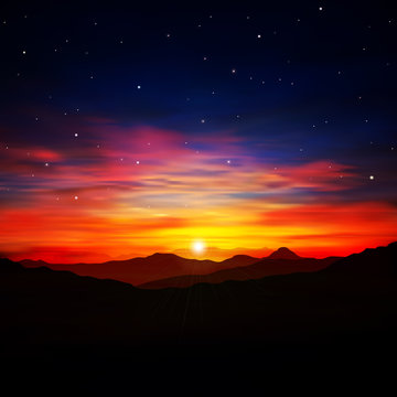 abstract nature background with red sunrise