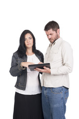 young deaf or hearing impaired couple or siblings with tablet