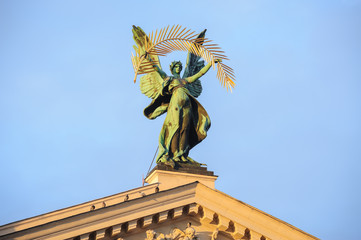 Statue at the roof of theater in Lviv, Ukraine